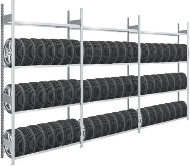 PROREGAL Tire Pro Reifenregal aus verzinktem Stahl in Silber, 4 Ebenen, H x B x T: 250 x 450 x 43 cm - Bild 1