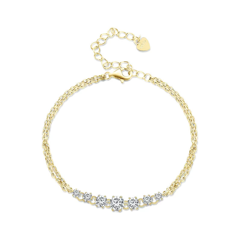 Lnngy Doppelkettenarmband, 925 Silber, Moissanit, Damen - Bild 3