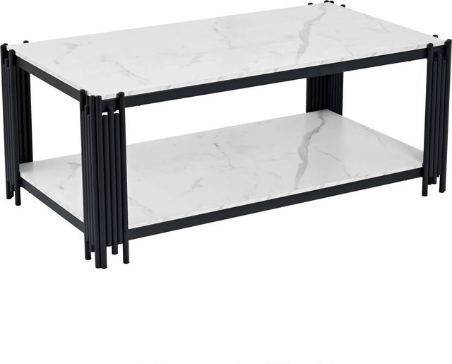 okwish Couchtisch in Marmoroptik mit Metallbeinen für dein Wohnzimmer, modern, Weiß/Schwarz, B: 114 cm, T: 64 cm, H: 46 cm - Bild 1