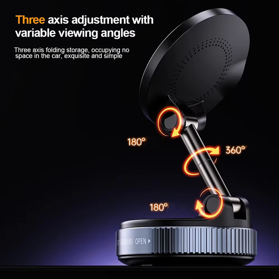 Kebidumei Magnetische Vakuum Auto Telefonhalterung mit 15 W Drahtlosem Laden, Faltbares Design und 360 Grad Rotation, Schwarz - Bild 3