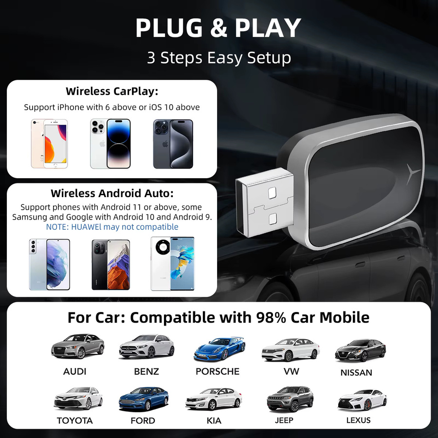 ANYFAR 2-in-1 Wireless Adapter für CarPlay und Android Auto in Schwarz oder Silber mit 5G WiFi und Bluetooth - Bild 4