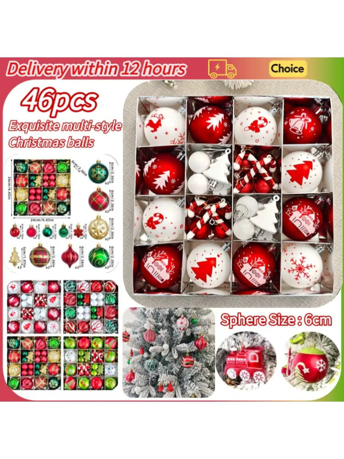 WSUEL Weihnachtsbaum Dekoration Set mit 46 farbenfrohen Weihnachtskugeln, Schneeflocken und Cartoon-Motiven in Mehrfarbig - Bild 6