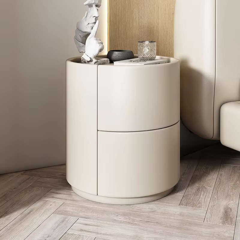 Moderner runder Nachttisch aus massivem Holz in Beige für dein Schlafzimmer oder Wohnzimmer - Bild 2