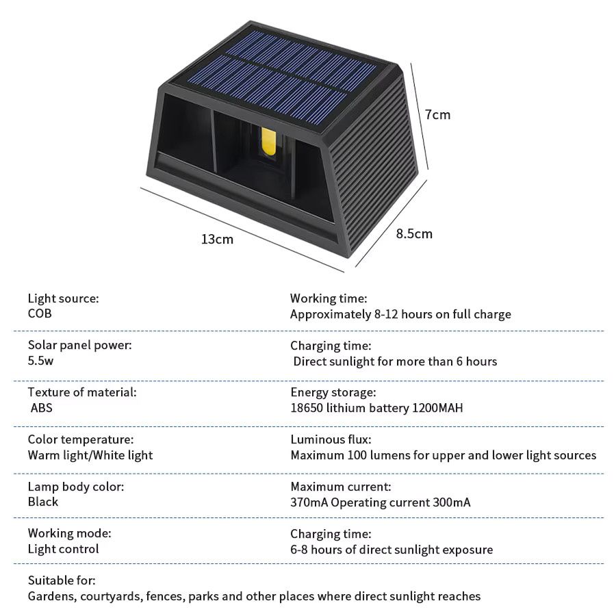 ATcomm LED Solar Wandleuchte Up und Down Outdoor Beleuchtung in Schwarz aus ABS - Bild 6