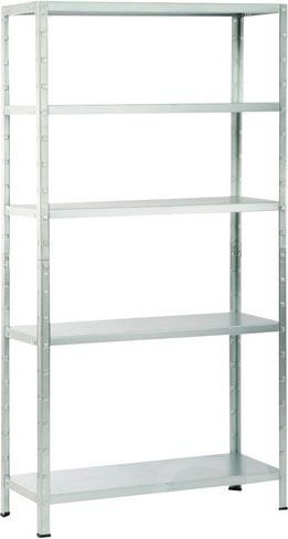 SCHULTE REGALWELT Stecksystem-Grundregal aus verzinktem Stahl, silberfarben, B/T/H: 100 x 40 x 190 cm, mit 5 verstellbaren Böden - Bild 1