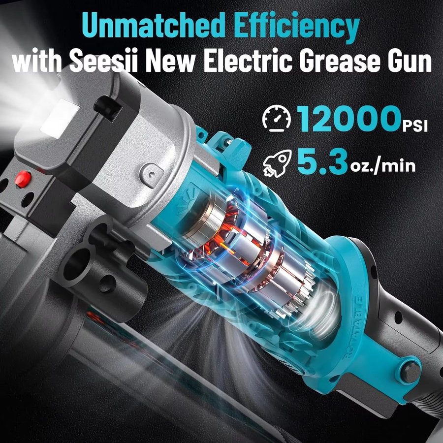 Seesii Elektrische Fettpresse in Blau mit 12000 PSI und 5,3 oz/min für Makita 18V Akku - Bild 2
