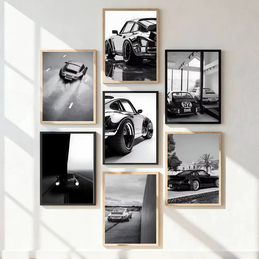 Kayou Vintage Sportwagen Poster Kunstdruck im Anime-Stil Schwarz-Weiß aus Papier - Bild 5