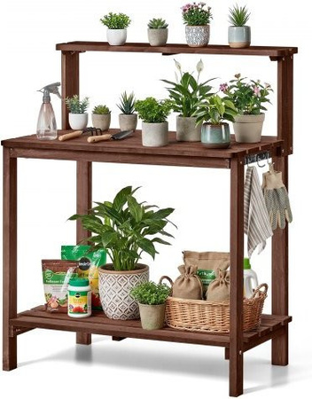 VEVOR Pflanztisch für den Garten aus Fir Wood mit Ablageflächen und Haken, Braun, B/T/H: 91 x 49,5 x 108,5 cm