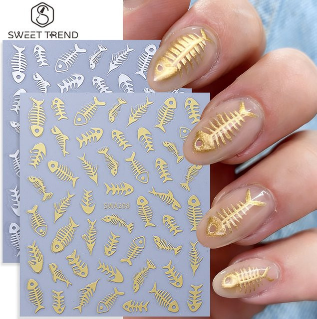 SWEET TREND Nagelaufkleber Fischgrätenmuster, 2 Stück, Gold Silber Metallic - Bild 1