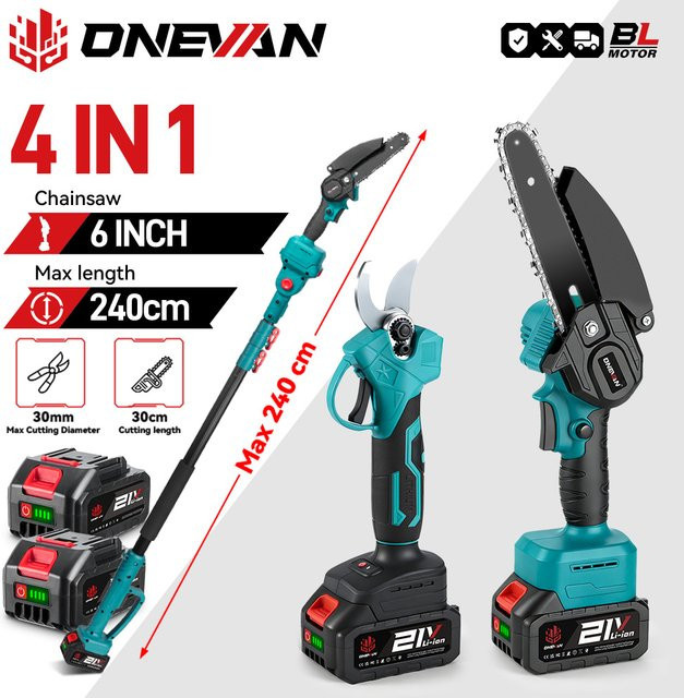 ONEVAN 3500W Bürstenlose 4-in-1 Teleskop-Kettensäge und Hochastschere als Gartenpflegewerkzeug für 21V und 18V Akku - Bild 1