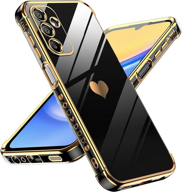 Luxus vergoldetes Handycase mit Liebesherz-Seitenmuster für Samsung Galaxy S24 S23 S22 S21 S20 Ultra FE A55 A54 A53 A52 A14 A13 in Schwarz und Gold - Bild 1