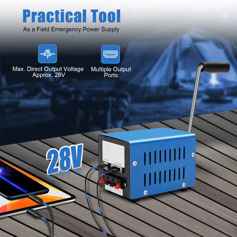 Bymaocar 20W Handkurbel-Generator Tragbare Notfall-Powerbank mit USB-C für Outdoor und Tourismus in Blau - Bild 3