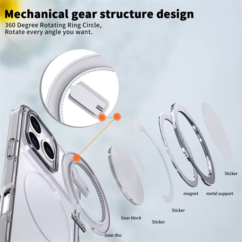 Magnetische MagSafe Schutzhülle für iPhone 17 Pro Max 16 Plus 15 14 13 12 11 mit drehbarer Halterung und stoßfestem Schutz in Grau und Transparent - Bild 6