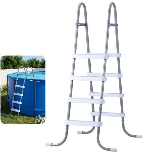VEVOR Above Ground Pool Leiter, 4-stufige A-Frame Schwimmbadleiter aus Stahl für 121,9 cm hohe Poolwände, Belastbarkeit bis 136 kg, rutschfeste breite Trittstufen, Grau & Weiß - Bild 1