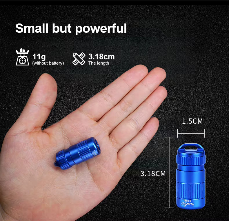 TANK007 E15 Mini LED Taschenlampe mit Knopfzellen, IPX7 wasserdicht und robustes Metalldesign in Blau - Bild 4