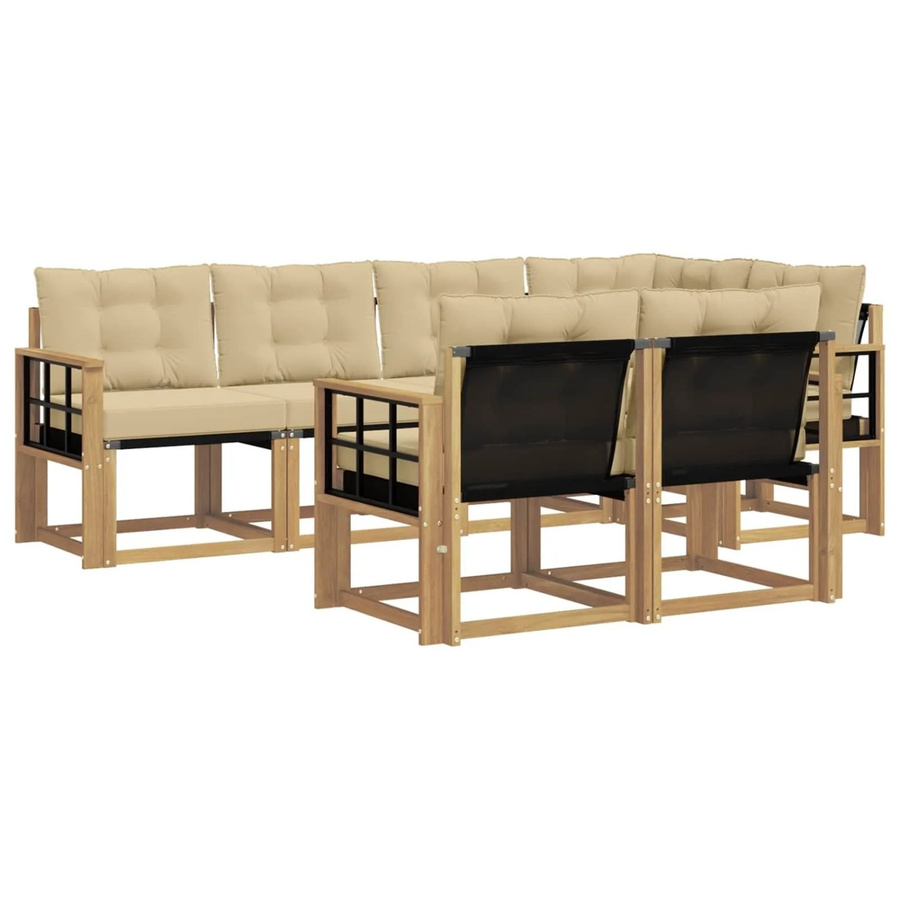 vidaXL Outdoor-Sofagarnitur 7-teilig aus Akazienholz mit Kissen in Weiß und Beige - Bild 2