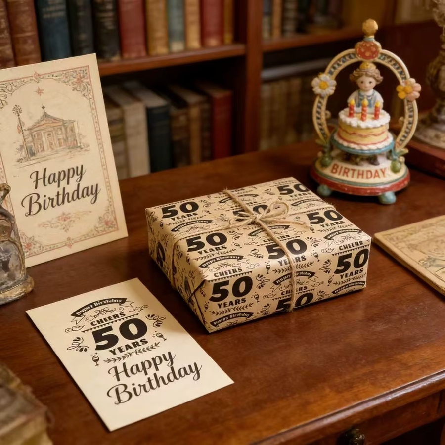 Vintage Kraftpapier zum 50. Geburtstag in Beige - Bild 3