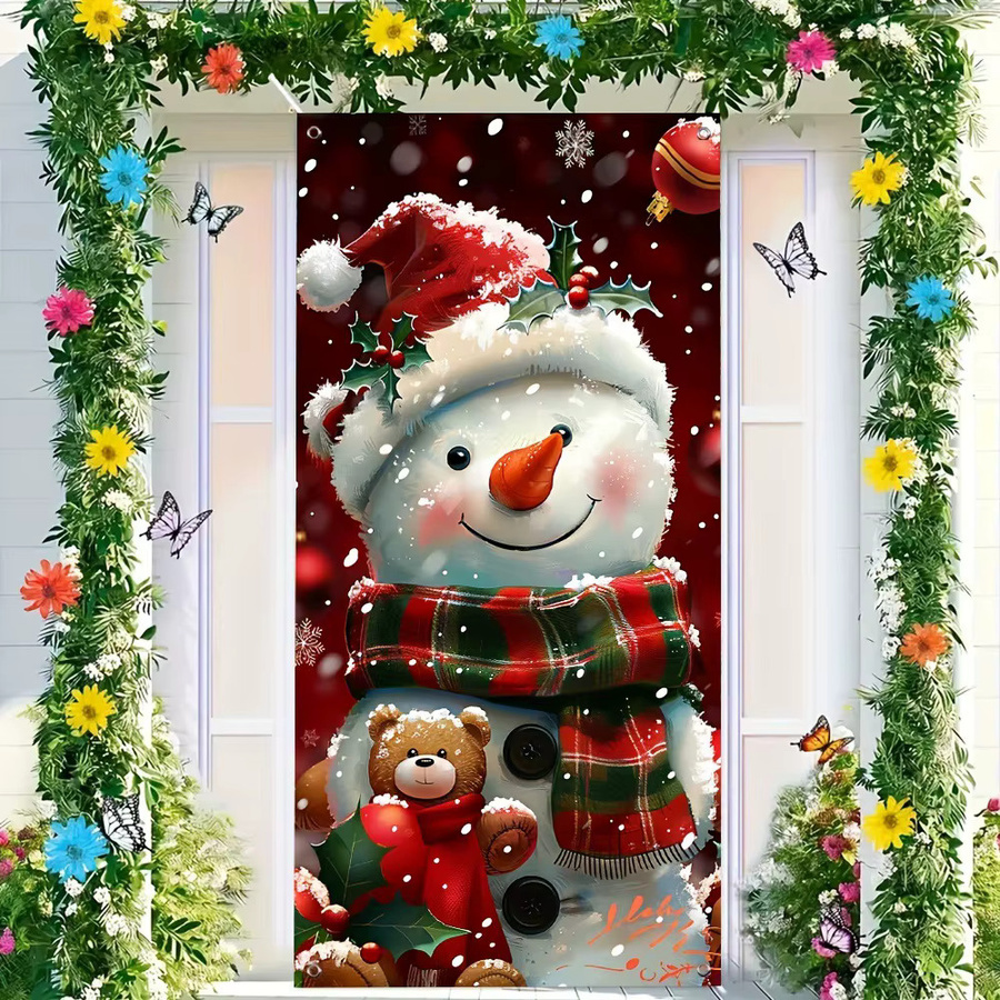 WINTOGETHER Weihnachtsschneemann Türabdeckungsvorhang aus Polyester, Weihnachtsdekoration Hintergrundwand, Mehrfarbig, B: 180 cm, H: 90 cm - Bild 2