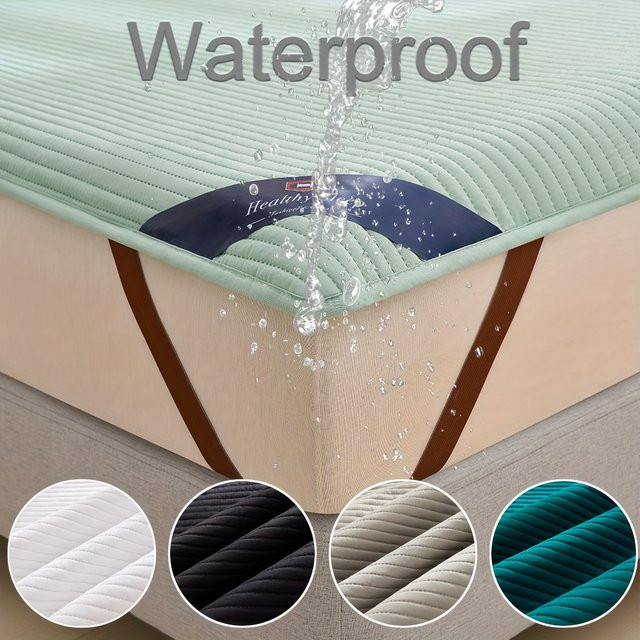 Anqianny Matratzenschoner gestreift in Weiß, wasserdicht, weich und atmungsaktiv, B/T/H: 90 x 200 cm - Bild 1