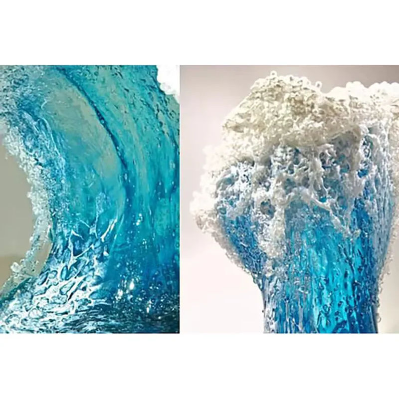 Moderne wellenförmige Vase aus Kunstharz in Ozeanblau mit abstrakter Riss-Optik zur Dekoration - Bild 4