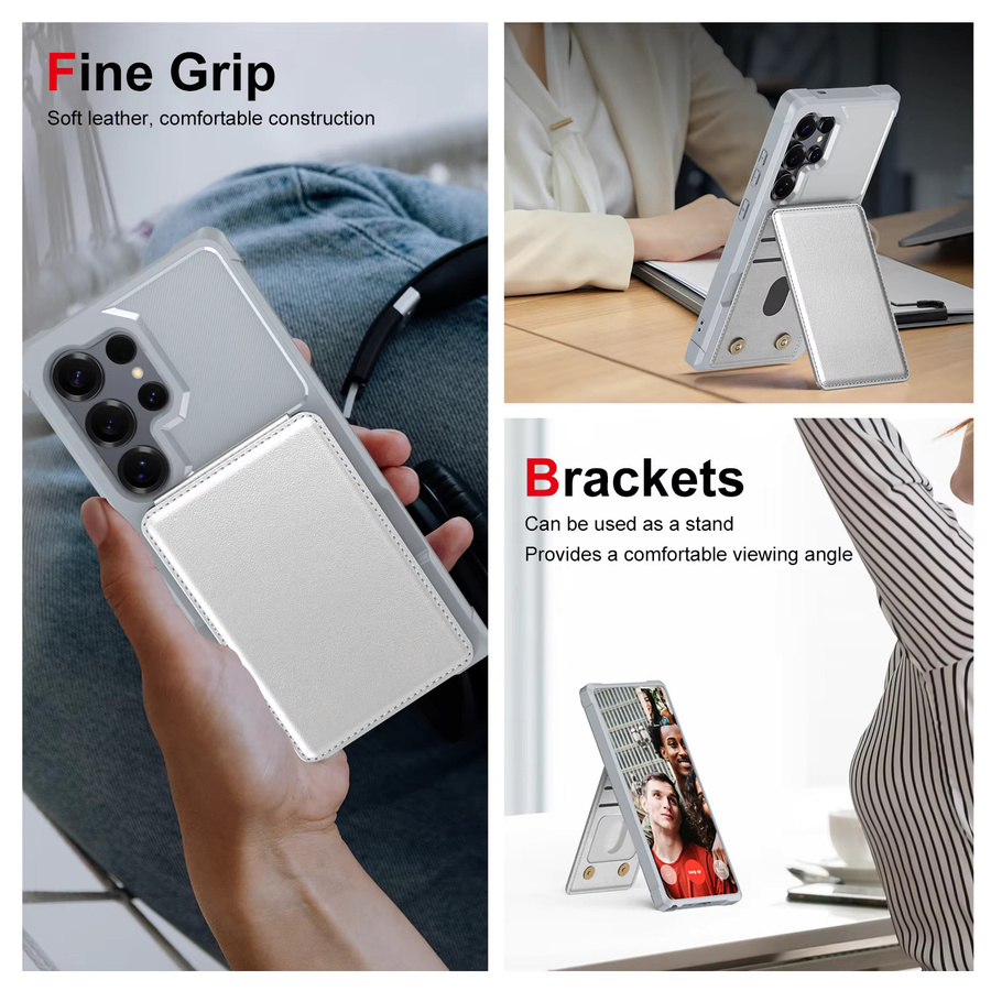 Leder Brieftasche Handyhülle mit Kartenfach für Samsung Galaxy S25 S24 Ultra S25 S24 Plus A16 A26 A17 in Silber mit Ständerfunktion und stoßfestem Schutz - Bild 2
