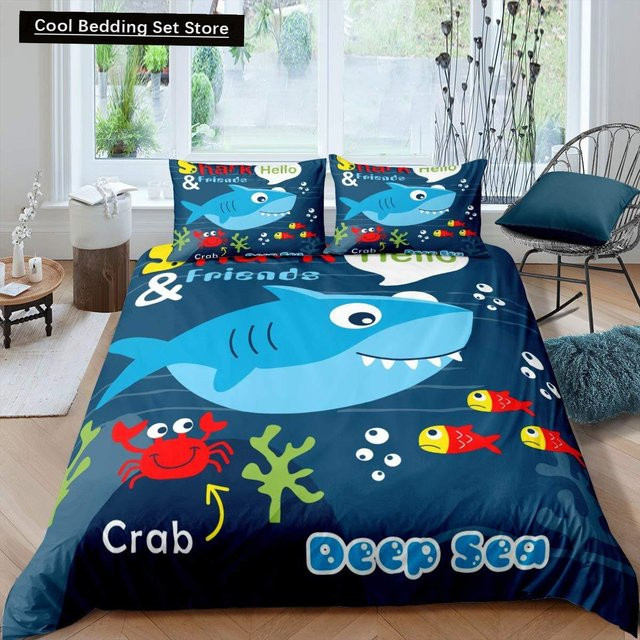 Bettwäsche Set Unterwasserwelt mit Meerestieren und Königin für Kinder von Your Warm Home, Blau, B/H: 135 x 200 cm - Bild 1