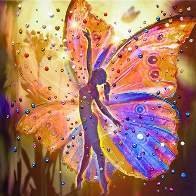 FIYO Diamond Painting Set 5D DIY Tänzerin Fee mit Schmetterling, mehrfarbig, B/H: 30 x 30 cm - Bild 1