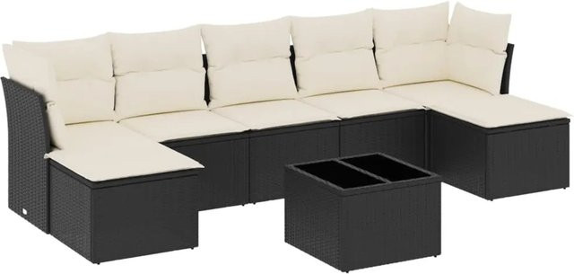 vidaXL 8-tlg Garten-Sofagarnitur in U-Form mit Kissen und Couchtisch, Schwarz - Bild 1