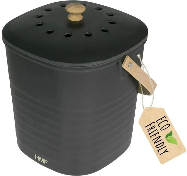 HMF Biomülleimer Küche Geruchsdichter Komposteimer mit Deckel Schwarz Volumen: 6 Liter, Breite: 24,0 cm, Tiefe: 22,5 cm, Höhe: 1,0 cm - Bild 1