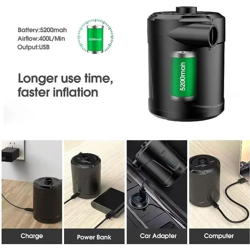 Tragbarer elektrischer Luftkompressor mit 5200mAh Akku, kabellose Luftpumpe und Deflator für Schwimmringe und Luftkissen - Bild 4