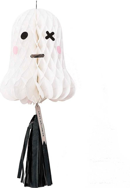 Rico Design Wabenpapierfigur Gespenst mit Quaste in Weiß, H: 59 cm, B: 24 cm - Bild 1