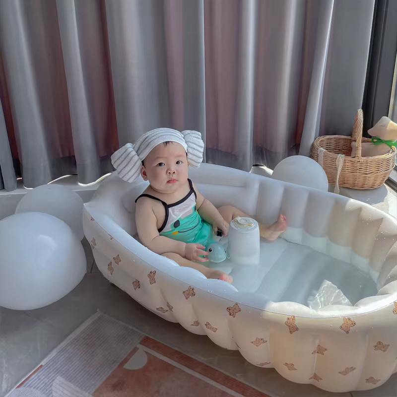Mumamuying Tragbare Aufblasbare Baby-Badewanne in Beige, Rutschfeste Reise-Badewanne für Kinder - Bild 2