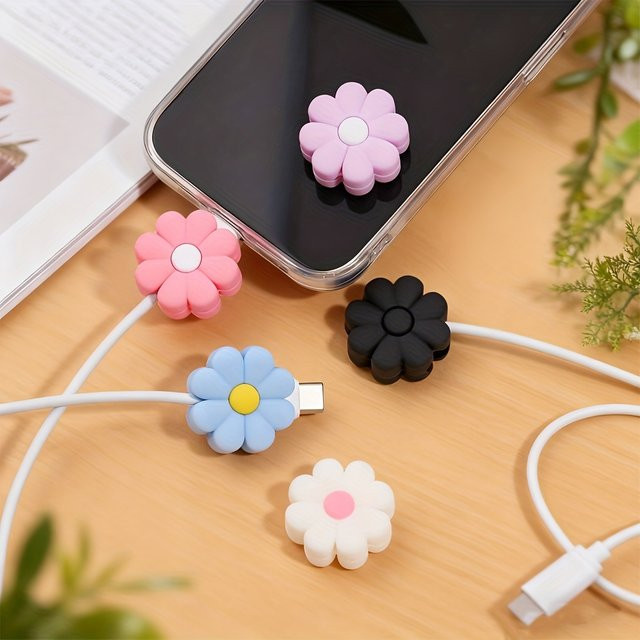 5 oder 10 Stück Silikon Ladekabel Schutzhülle mit Blumen-Design für USB-C Ladekabel in Multicolour - Bild 1