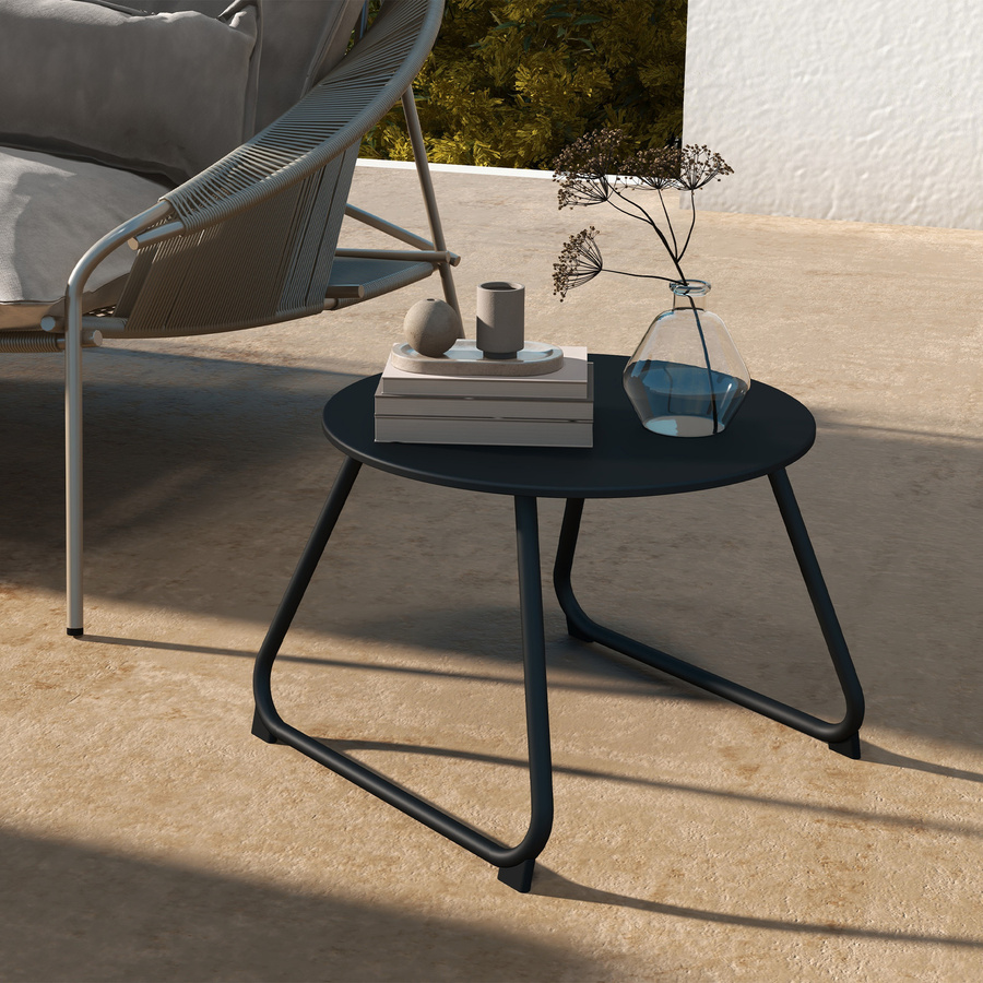 Outsunny Gartencouchtisch aus Metall mit verstellbaren Füßen in Schwarz, Durchmesser: 48 cm, Höhe: 37 cm - Bild 2