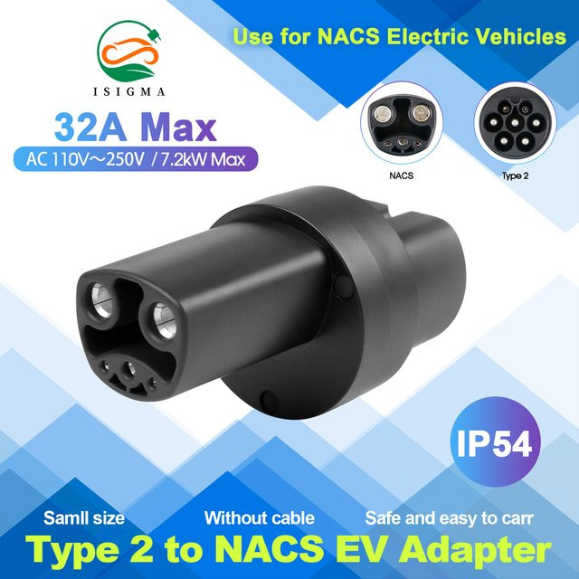 ISIGMA AC Typ 2 zu Tesla NACS EV Konverter 32A 1 Phase 7KW Ladeadapter in Schwarz kompatibel mit Tesla Model Y - Bild 1