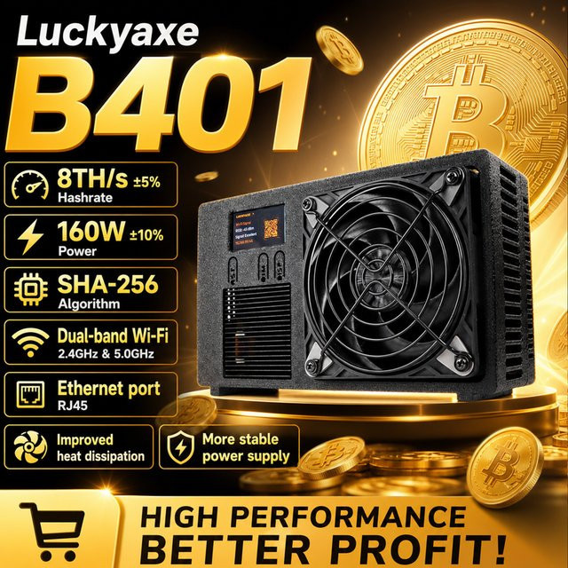 Luckyaxe B401 8TH/s Bitcoin Miner SHA256 ASIC BTC Home Mining Machine in Schwarz mit Dual-Band WiFi 2.4G/5G und RJ45 Ethernet - Bild 1