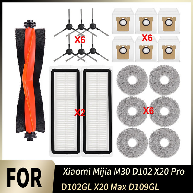 Xiaomi Ersatzteil-Set für Mijia M30 D102 X20 Pro D102GL X20 Max D109GL Roboter-Staubsauger mit Wischtuch, Staubbeutel, Bürste und HEPA-Filter, multicolour - Bild 1