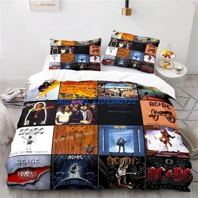 AC/DC Rockband Bettwäsche-Set mit 3D-Druck, Deckenbezug und Kissenbezug, Multicolor, Breite: 140 cm, Länge: 210 cm - Bild 1