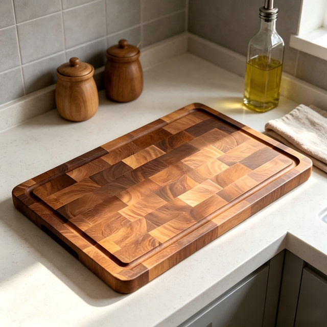 Dofiki End Grain Holzschneidebrett aus Holz, rechteckiges Butcher Block Schneidebrett in Braun, B/T/H: 42,0 x 30,0 x 2,5 cm - Bild 1