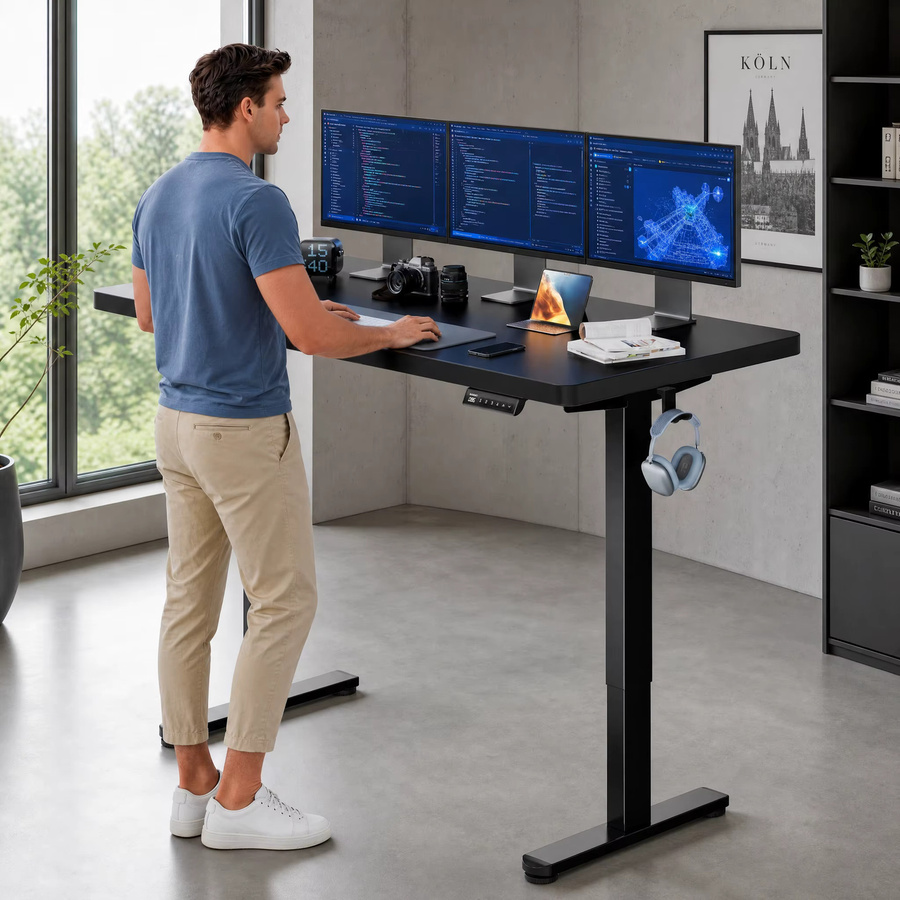 Elektrischer höhenverstellbarer Schreibtisch von Huanuo in Schwarz mit bürstenlosem Motor, ergonomischer Steh-Sitz-Tisch für das Homeoffice, B/T: 160 x 80 cm - Bild 2