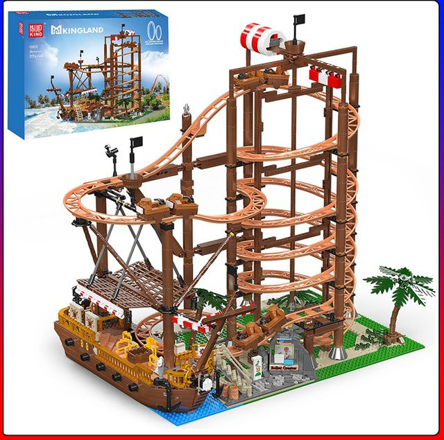 Mould King MOC Double Helix Achterbahn mit Piratenschiff, Baustein, ab 14 Jahren - Bild 1