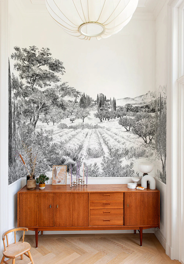 Isidore Leroy Mural Provence Grisaille Panel A Wandtattoo in Grau mit floralem Naturmotiv - Bild 2