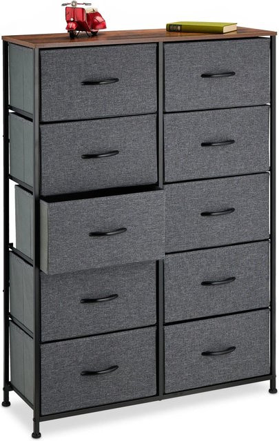 Relaxdays Kommode mit 10 Schubladen in Dunkelgrau, Dunkelbraun und Schwarz, höhenverstellbar, B: 120 cm, H: 85,5 cm, T: 30 cm - Bild 1