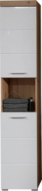 Trendteam Hochschrank Amanda in Weiß Hochglanz mit Asteiche Nachbildung, B/H/T: 37 x 190 x 31 cm - Bild 1