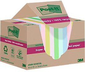 Post-it Super Sticky Recycling Notes Haftnotizen, Multicolor, 12 Blöcke, B: 7,6 cm x H: 7,6 cm, PEFC-Papier - Bild 1