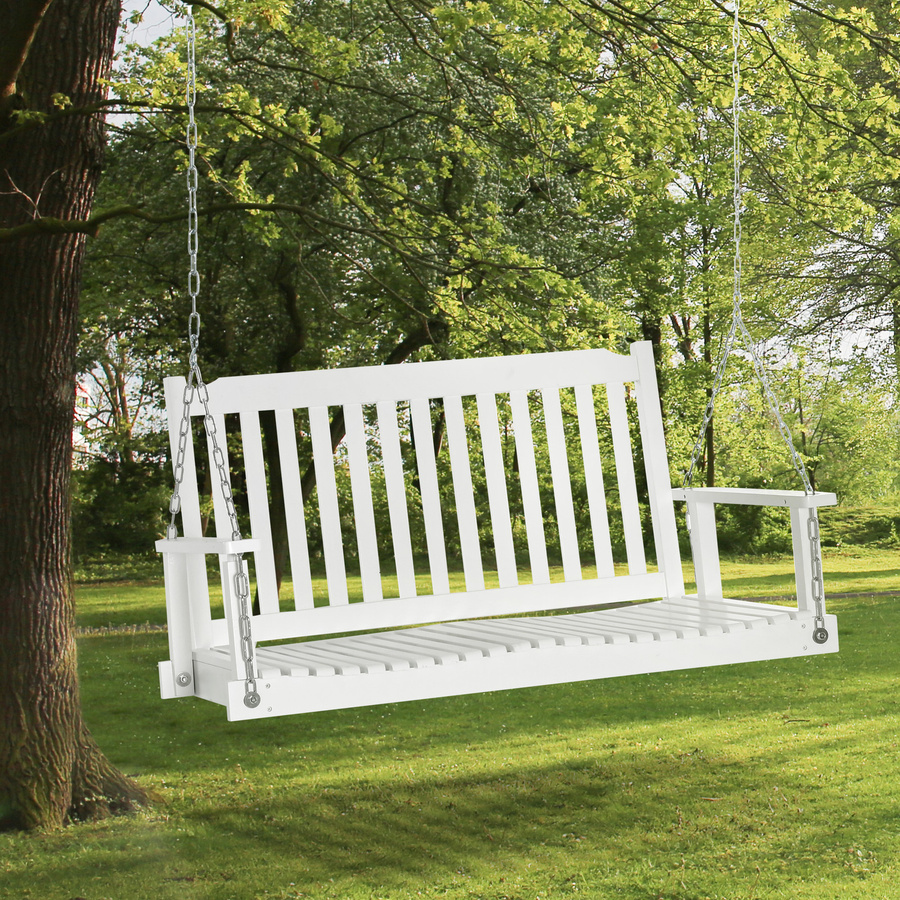 Outsunny Gartenschaukel Schaukelbank für 2 Personen aus weiß lackiertem Tannenholz mit Armlehnen, B/T/H: 117 x 69 x 60 cm - Bild 2