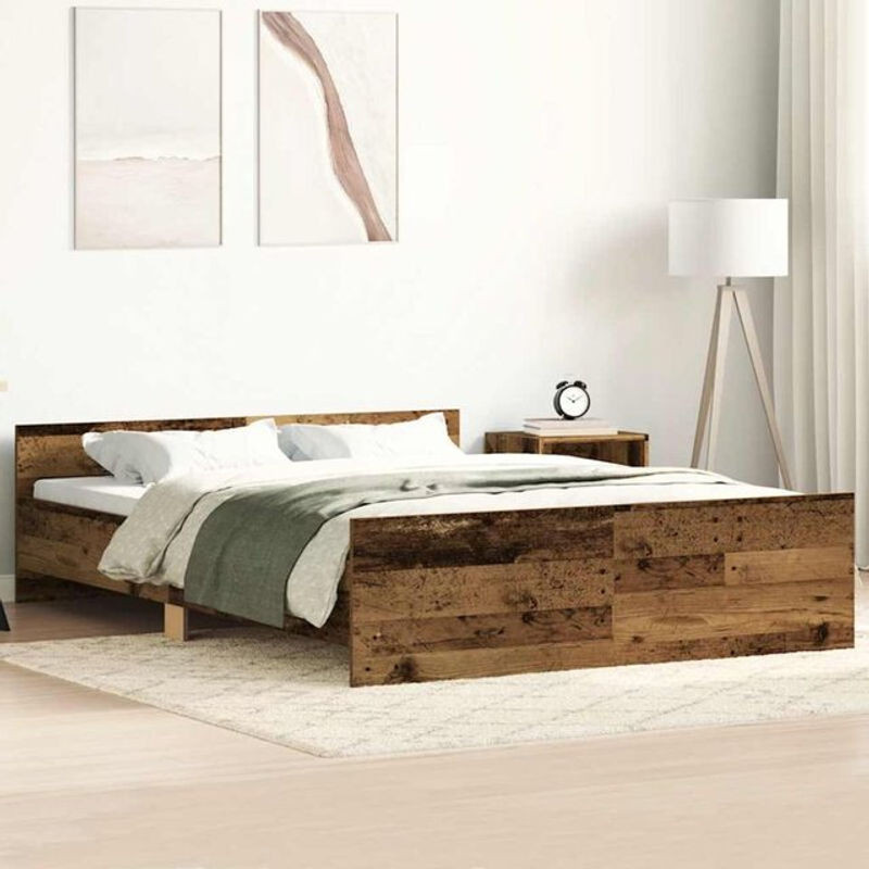 vidaxl Bettgestell in Altholz-Optik aus Holzwerkstoff in Braun, Landhaus und Industrial Stil, B/T/H: 140 x 190 x 50 cm - Bild 1