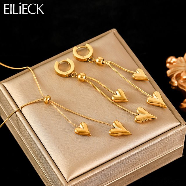 EILIECK Schmuck-Set Halskette und Ohrringe, Edelstahl, Gold, Damen - Bild 1