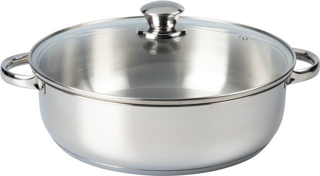 Genialo Edelstahl-Servierpfanne mit Glasdeckel, Silber, 4,6 l - Bild 1