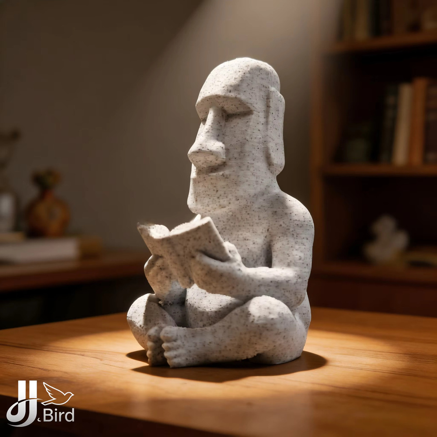 J BIRD Lesende-Figur aus Stein in Grau als kreative Retro-Skulptur zur Tischdekoration - Bild 3
